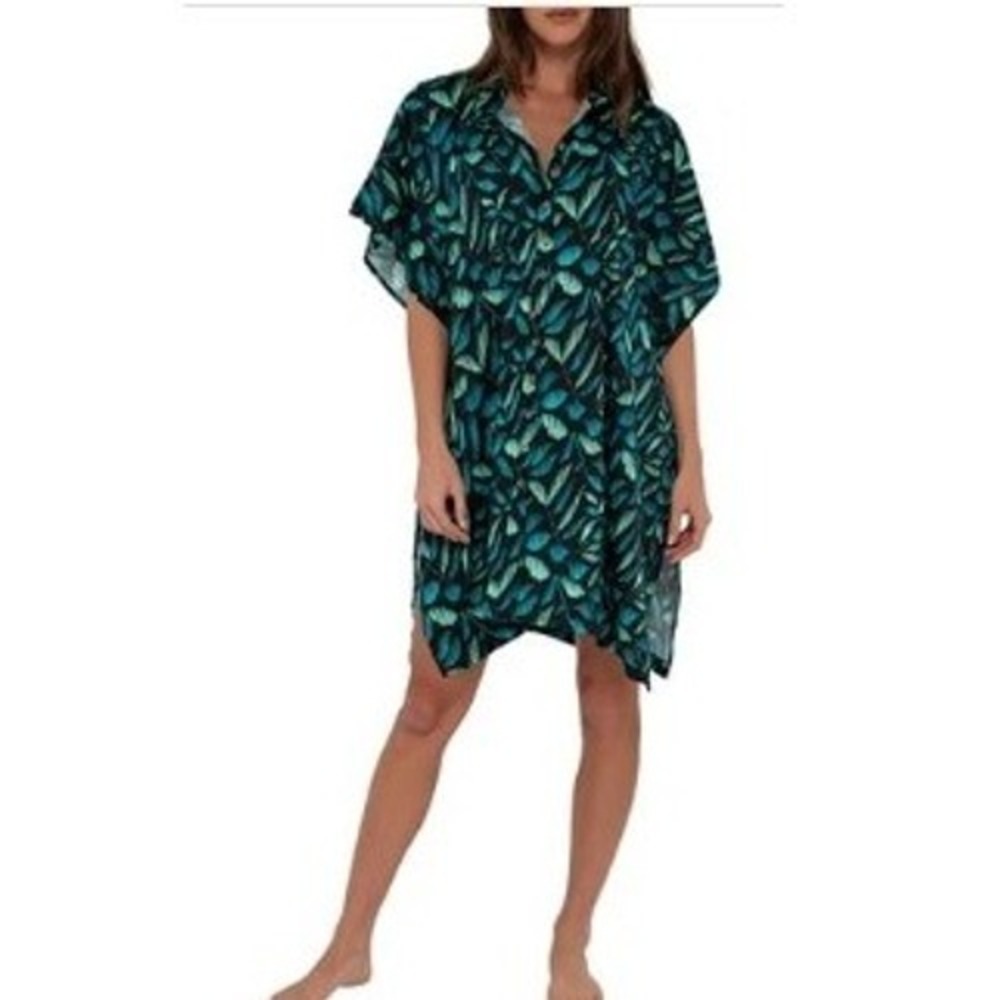 NWT Sunsets Shore Thing Tunic Cover-up Swimsuit $74 S/M Black & Green